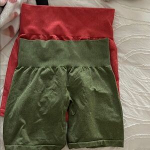 NVGTN Green and Red High-Waisted Athletic Shorts
